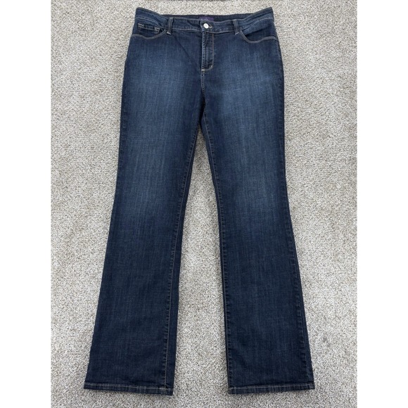 NYDJ Bootcut Jeans Womens 14 Blue High Rise Stretch Lift Tuck Dark Wash USA Made - Picture 1 of 12